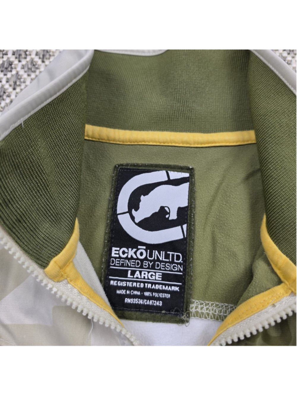 Vintage Ecko Unltd Track Jacket Full Zip Olive Green White Y2K Mens Large - Picture 3 of 10